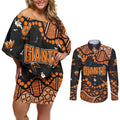 Personalized Greater Western Sydney Giants Couples Matching Off Shoulder Short Dress and Long Sleeve Button Shirt Aboriginal Pattern with Graffiti Style