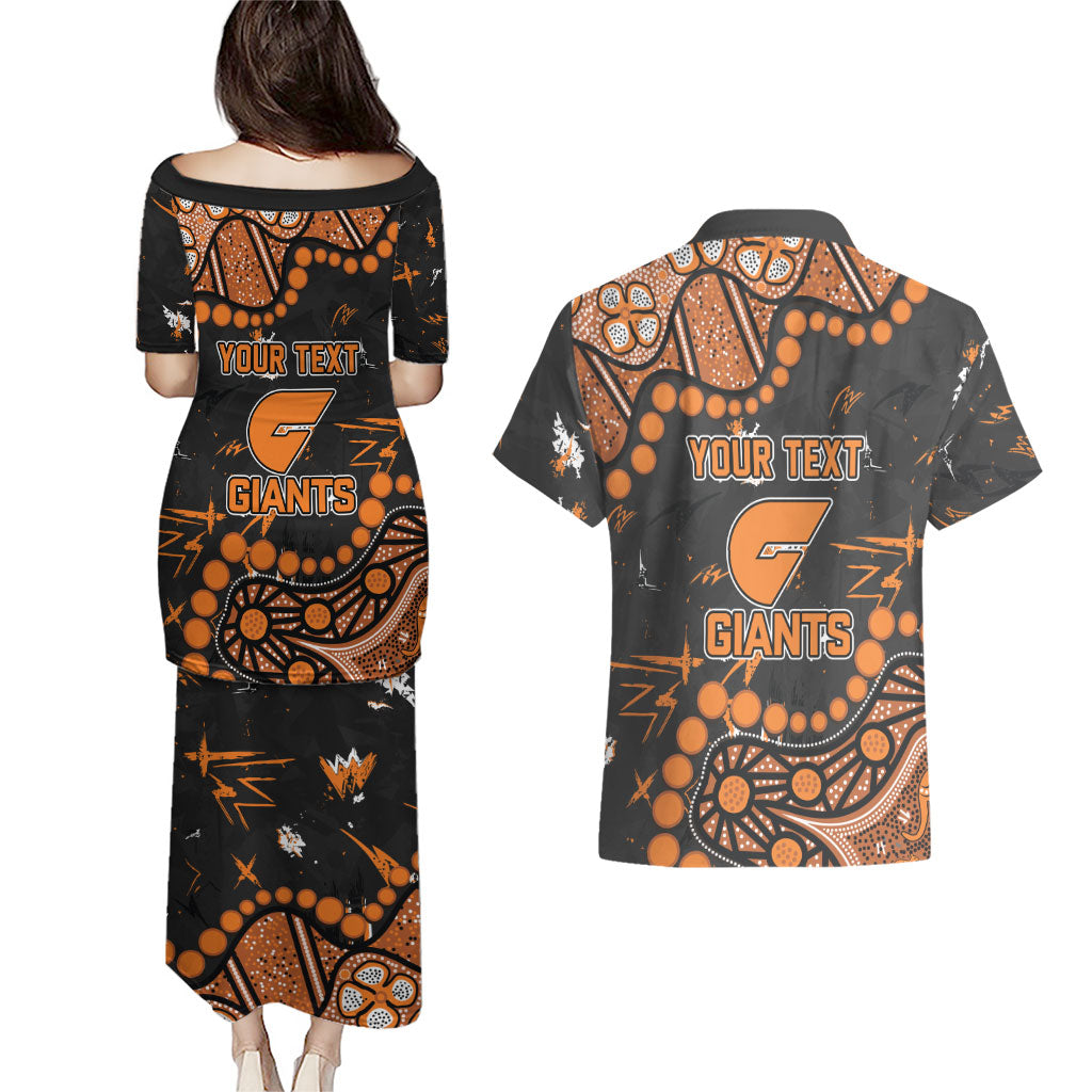 Personalized Greater Western Sydney Giants Couples Matching Puletasi and Hawaiian Shirt Aboriginal Pattern with Graffiti Style