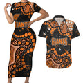 Personalized Greater Western Sydney Giants Couples Matching Short Sleeve Bodycon Dress and Hawaiian Shirt Aboriginal Pattern with Graffiti Style