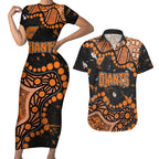 Personalized Greater Western Sydney Giants Couples Matching Short Sleeve Bodycon Dress and Hawaiian Shirt Aboriginal Pattern with Graffiti Style