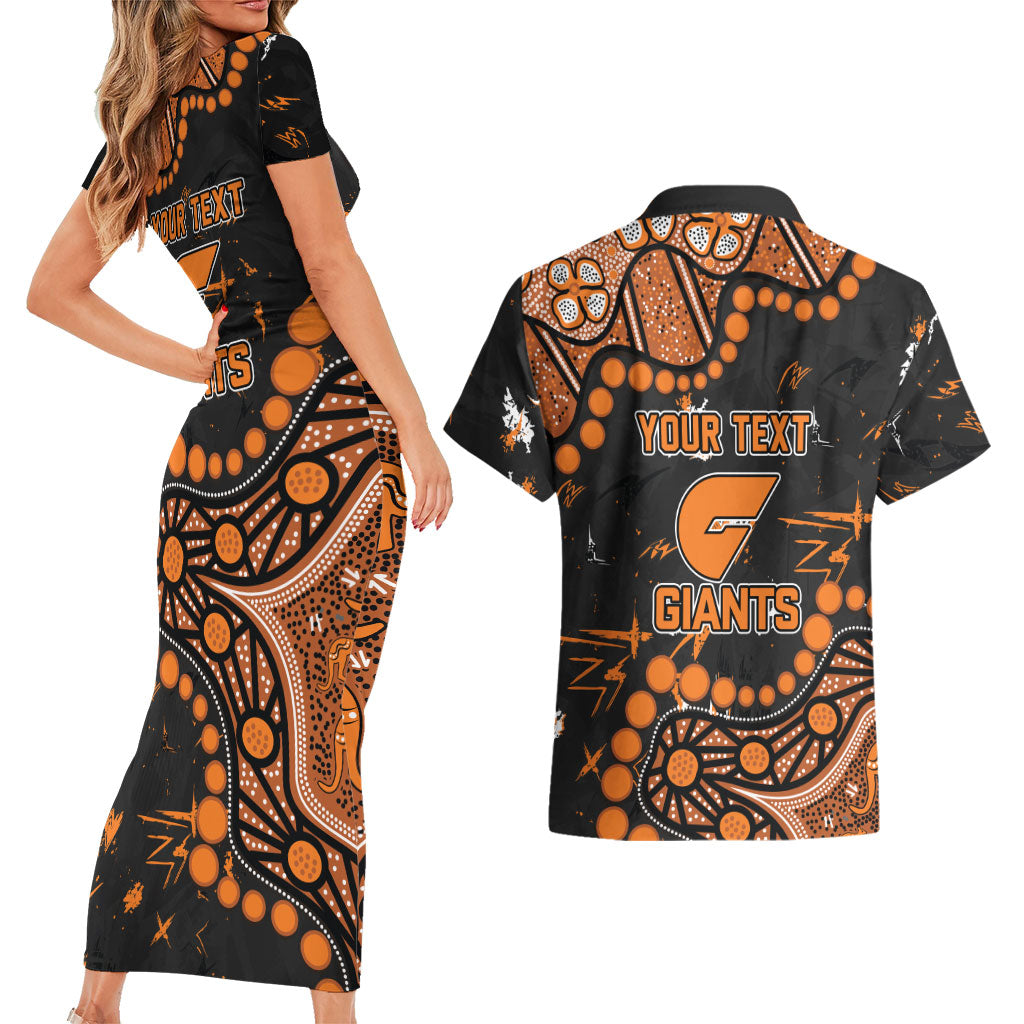 Personalized Greater Western Sydney Giants Couples Matching Short Sleeve Bodycon Dress and Hawaiian Shirt Aboriginal Pattern with Graffiti Style