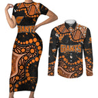 Personalized Greater Western Sydney Giants Couples Matching Short Sleeve Bodycon Dress and Long Sleeve Button Shirt Aboriginal Pattern with Graffiti Style