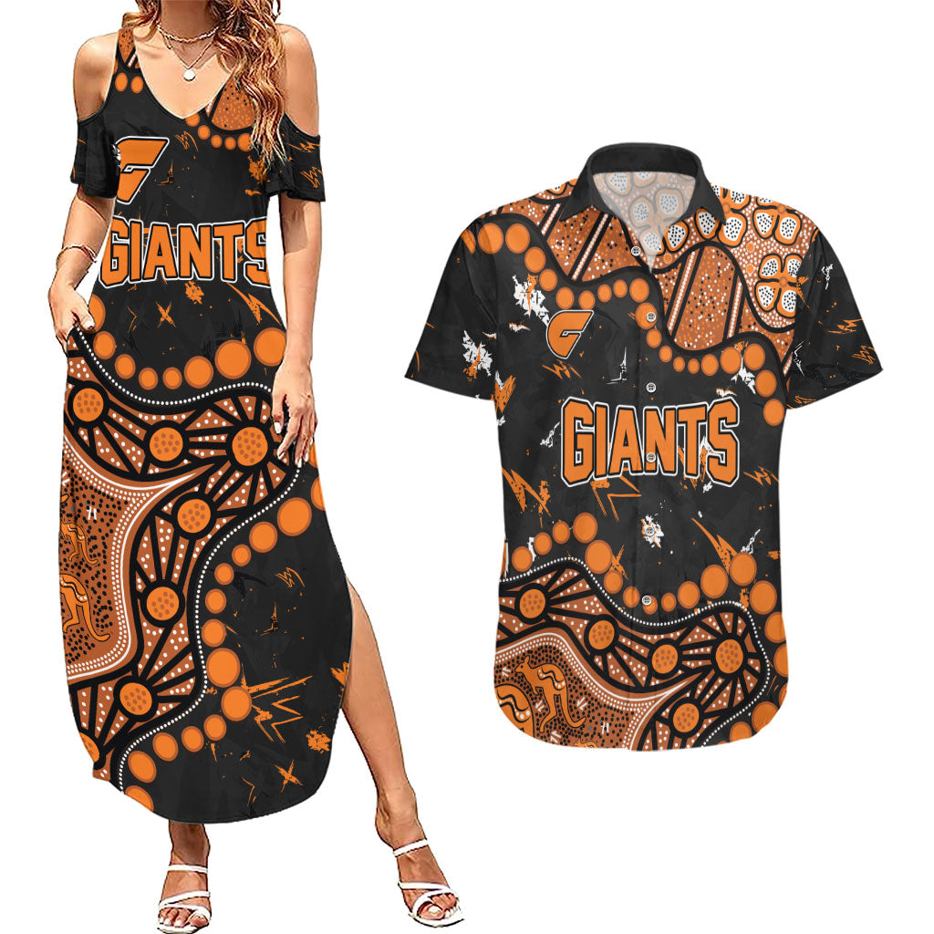 Personalized Greater Western Sydney Giants Couples Matching Summer Maxi Dress and Hawaiian Shirt Aboriginal Pattern with Graffiti Style