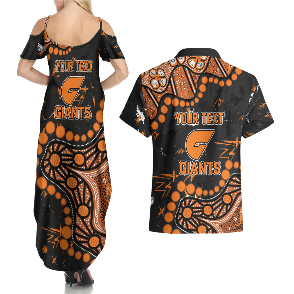 Personalized Greater Western Sydney Giants Couples Matching Summer Maxi Dress and Hawaiian Shirt Aboriginal Pattern with Graffiti Style
