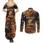 Personalized Greater Western Sydney Giants Couples Matching Summer Maxi Dress and Long Sleeve Button Shirt Aboriginal Pattern with Graffiti Style