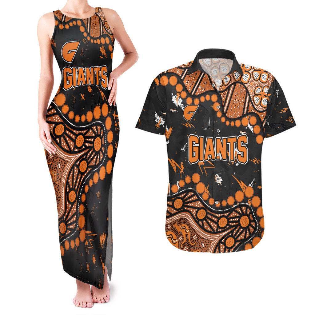 Personalized Greater Western Sydney Giants Couples Matching Tank Maxi Dress and Hawaiian Shirt Aboriginal Pattern with Graffiti Style
