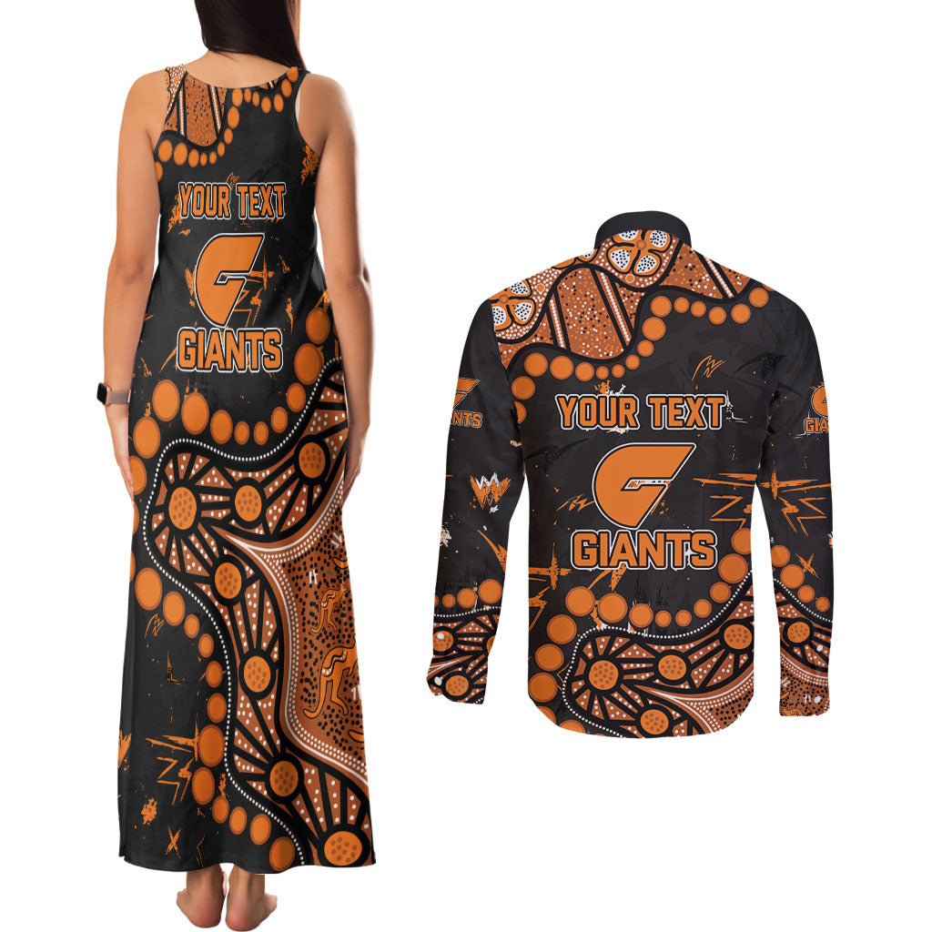 Personalized Greater Western Sydney Giants Couples Matching Tank Maxi Dress and Long Sleeve Button Shirt Aboriginal Pattern with Graffiti Style