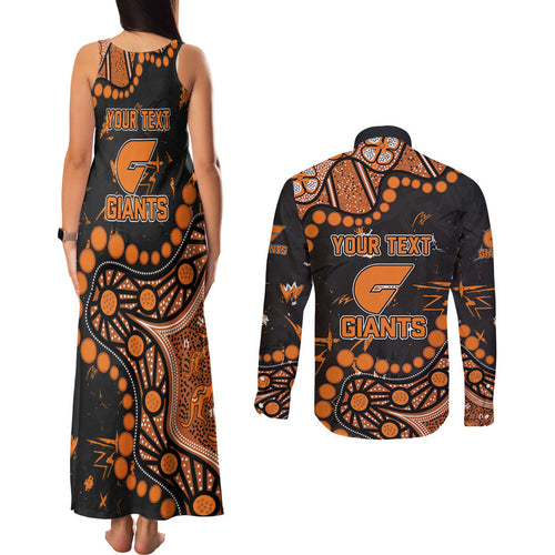 Personalized Greater Western Sydney Giants Couples Matching Tank Maxi Dress and Long Sleeve Button Shirt Aboriginal Pattern with Graffiti Style