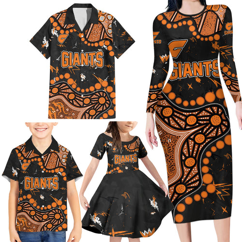 Personalized Greater Western Sydney Giants Family Matching Long Sleeve Bodycon Dress and Hawaiian Shirt Aboriginal Pattern with Graffiti Style