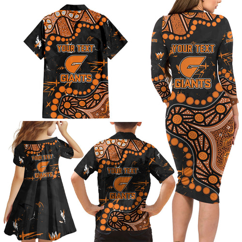 Personalized Greater Western Sydney Giants Family Matching Long Sleeve Bodycon Dress and Hawaiian Shirt Aboriginal Pattern with Graffiti Style