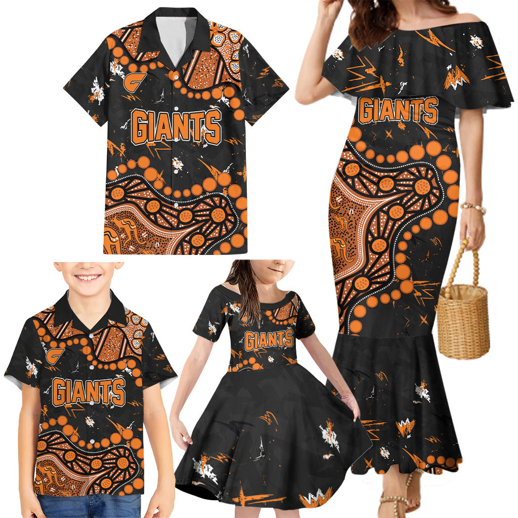 Personalized Greater Western Sydney Giants Family Matching Mermaid Dress and Hawaiian Shirt Aboriginal Pattern with Graffiti Style