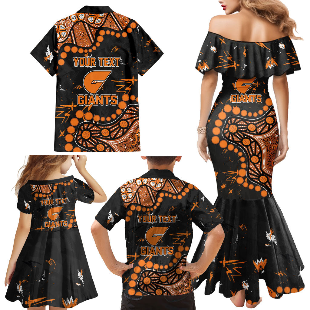 Personalized Greater Western Sydney Giants Family Matching Mermaid Dress and Hawaiian Shirt Aboriginal Pattern with Graffiti Style