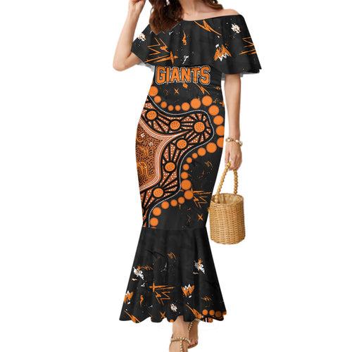 Personalized Greater Western Sydney Giants Family Matching Mermaid Dress and Hawaiian Shirt Aboriginal Pattern with Graffiti Style