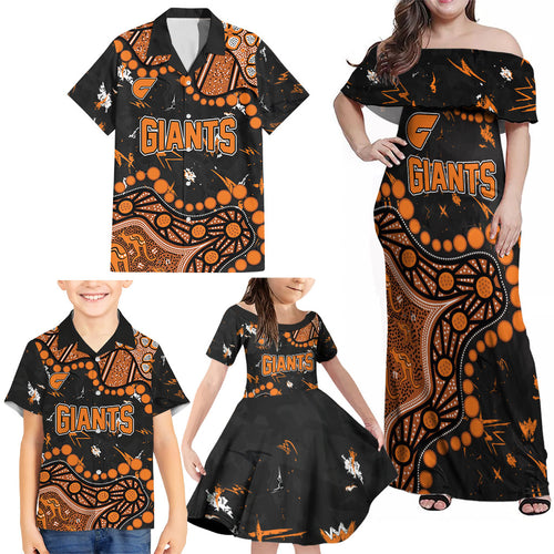 Personalized Greater Western Sydney Giants Family Matching Off Shoulder Maxi Dress and Hawaiian Shirt Aboriginal Pattern with Graffiti Style