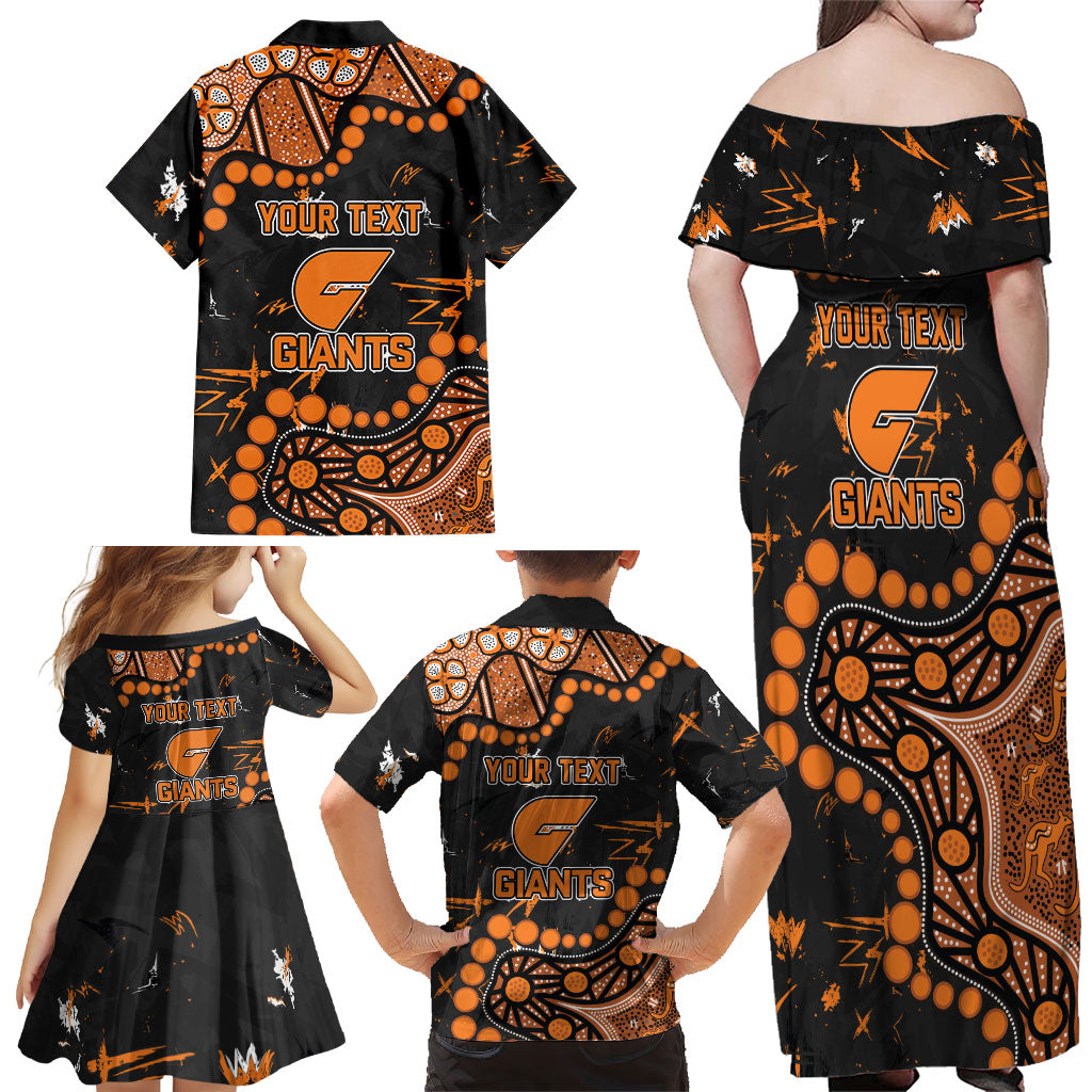 Personalized Greater Western Sydney Giants Family Matching Off Shoulder Maxi Dress and Hawaiian Shirt Aboriginal Pattern with Graffiti Style