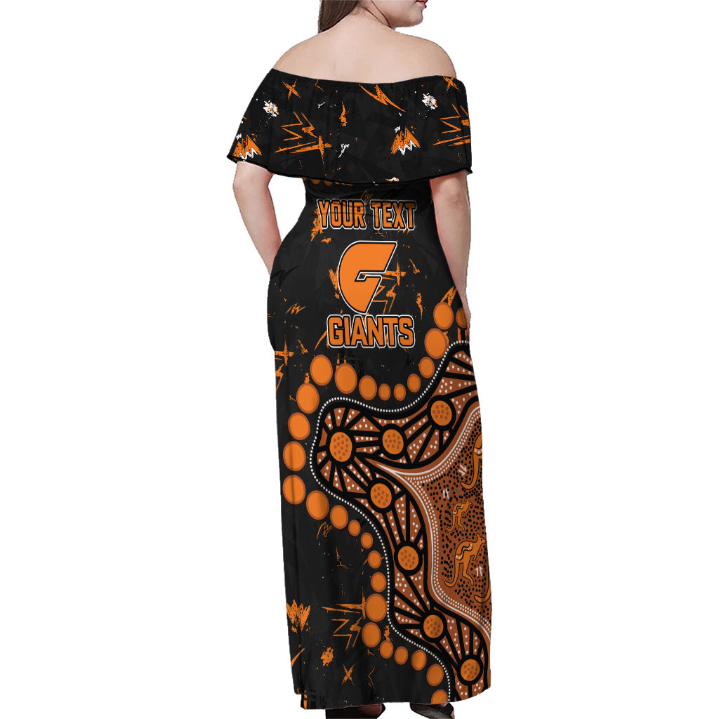 Personalized Greater Western Sydney Giants Family Matching Off Shoulder Maxi Dress and Hawaiian Shirt Aboriginal Pattern with Graffiti Style