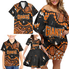 Personalized Greater Western Sydney Giants Family Matching Off Shoulder Short Dress and Hawaiian Shirt Aboriginal Pattern with Graffiti Style
