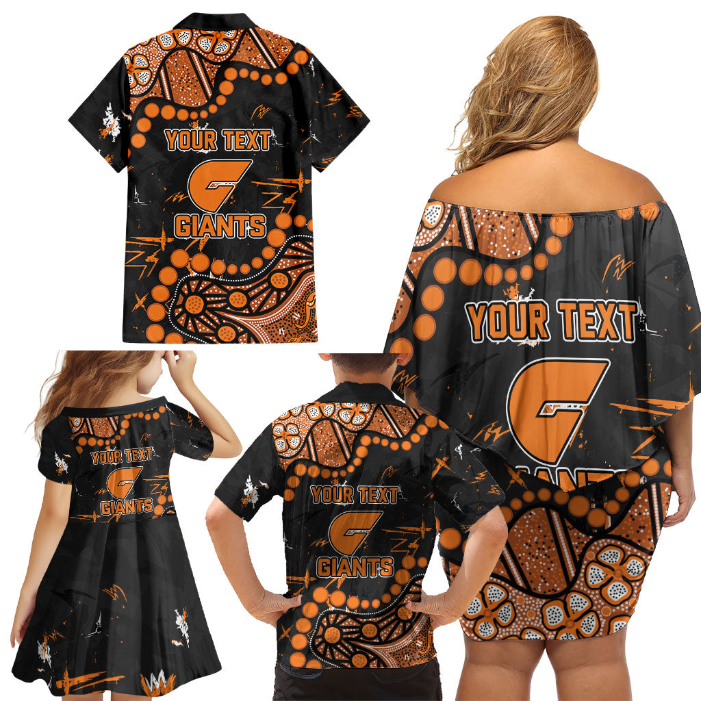 Personalized Greater Western Sydney Giants Family Matching Off Shoulder Short Dress and Hawaiian Shirt Aboriginal Pattern with Graffiti Style