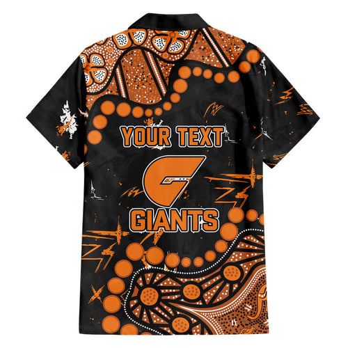 Personalized Greater Western Sydney Giants Family Matching Off Shoulder Short Dress and Hawaiian Shirt Aboriginal Pattern with Graffiti Style