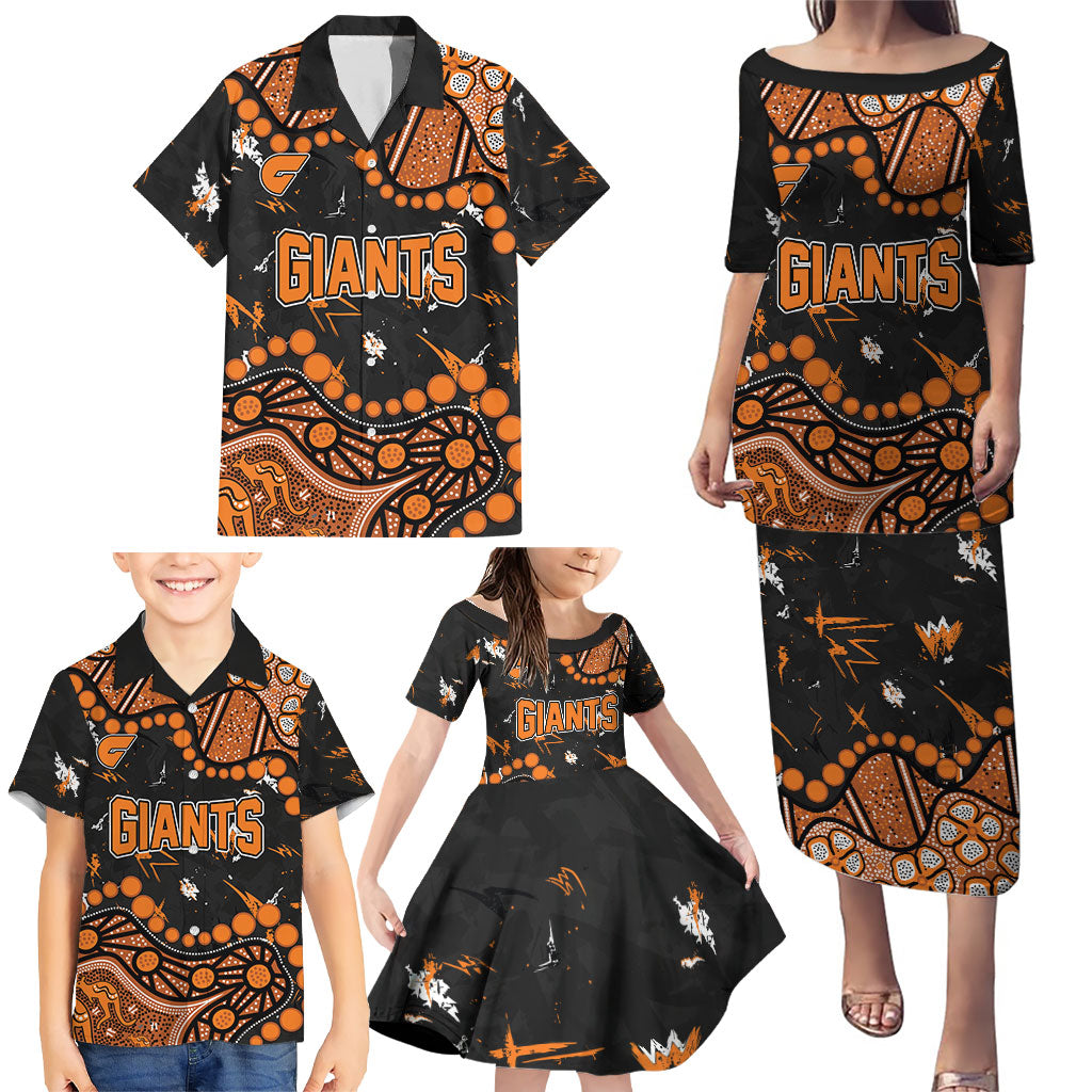 Personalized Greater Western Sydney Giants Family Matching Puletasi and Hawaiian Shirt Aboriginal Pattern with Graffiti Style