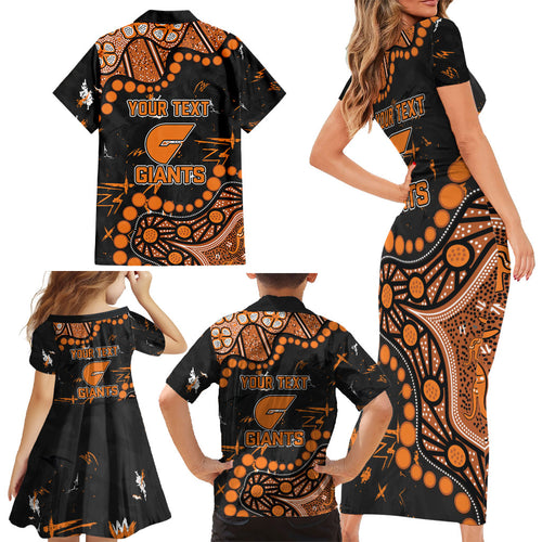 Personalized Greater Western Sydney Giants Family Matching Short Sleeve Bodycon Dress and Hawaiian Shirt Aboriginal Pattern with Graffiti Style