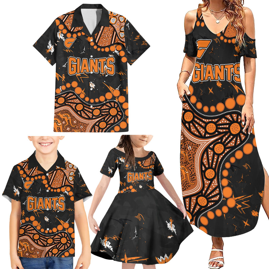 Personalized Greater Western Sydney Giants Family Matching Summer Maxi Dress and Hawaiian Shirt Aboriginal Pattern with Graffiti Style