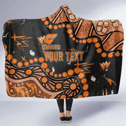 Personalized Greater Western Sydney Giants Hooded Blanket Aboriginal Pattern with Graffiti Style