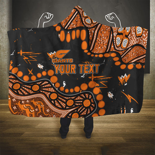 Personalized Greater Western Sydney Giants Hooded Blanket Aboriginal Pattern with Graffiti Style