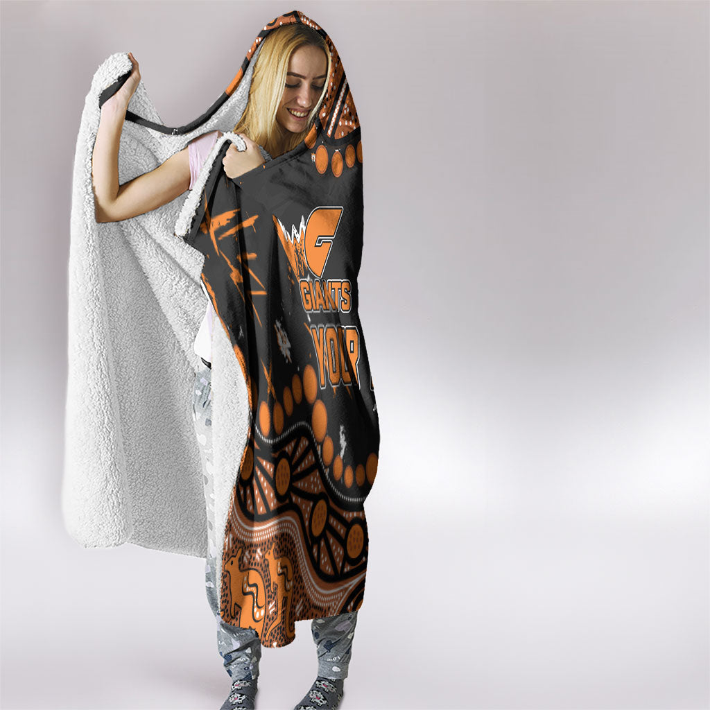 Personalized Greater Western Sydney Giants Hooded Blanket Aboriginal Pattern with Graffiti Style