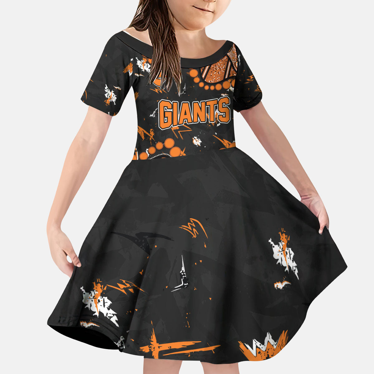 Personalized Greater Western Sydney Giants Kid Short Sleeve Dress Aboriginal Pattern with Graffiti Style