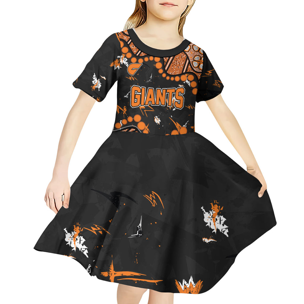 Personalized Greater Western Sydney Giants Kid Short Sleeve Dress Aboriginal Pattern with Graffiti Style