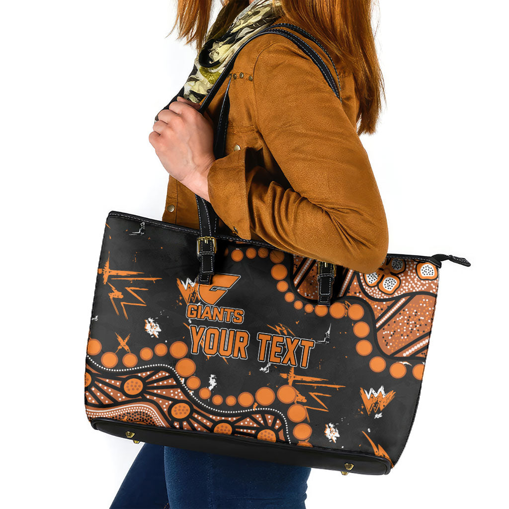 Personalized Greater Western Sydney Giants Leather Tote Bag Aboriginal Pattern with Graffiti Style