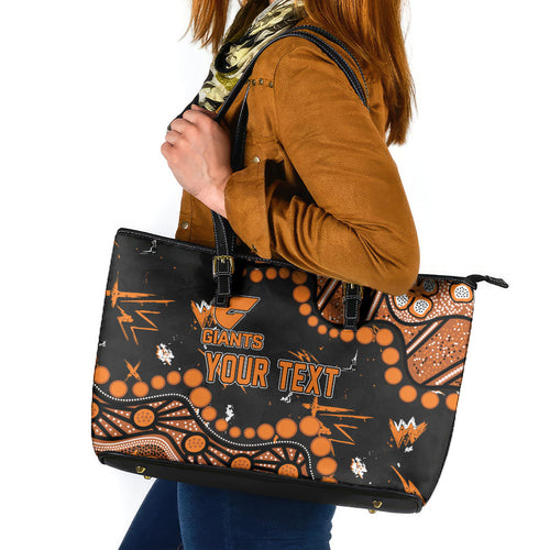 Personalized Greater Western Sydney Giants Leather Tote Bag Aboriginal Pattern with Graffiti Style