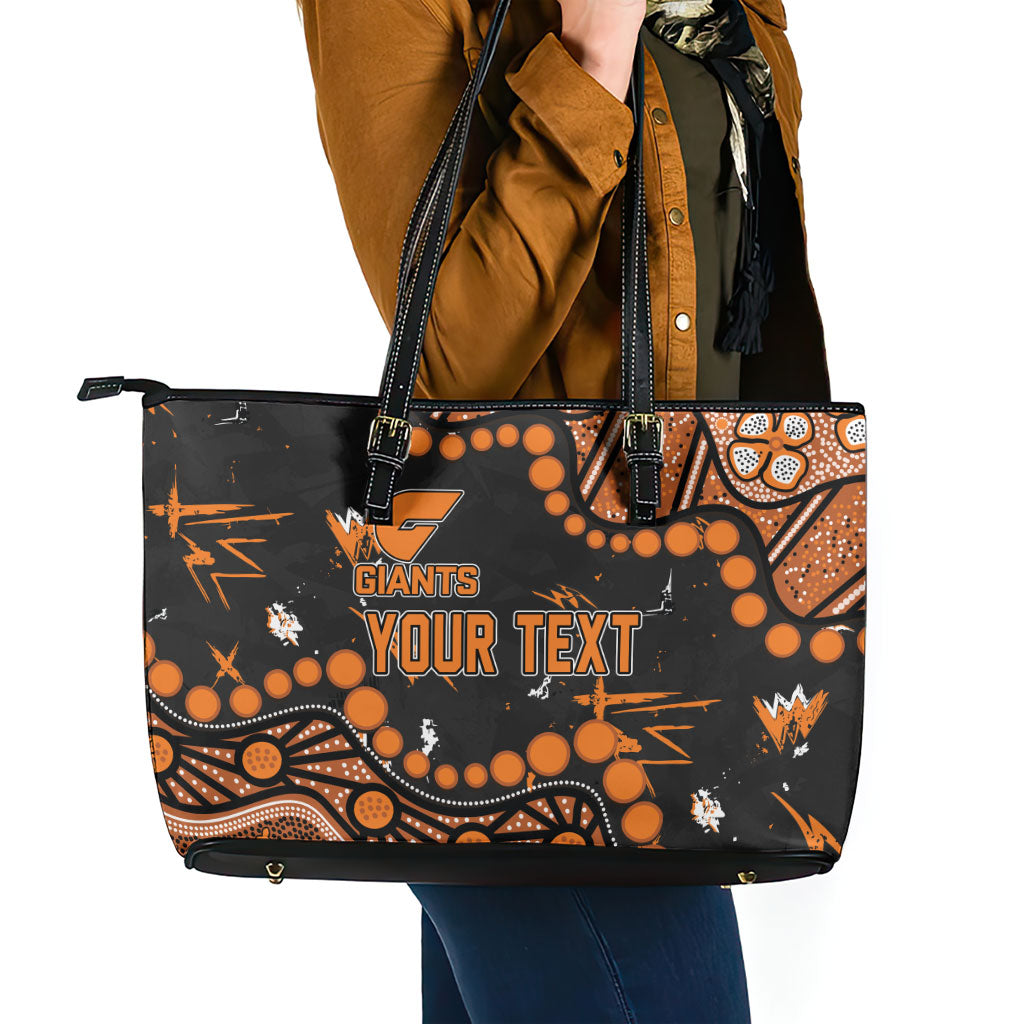 Personalized Greater Western Sydney Giants Leather Tote Bag Aboriginal Pattern with Graffiti Style