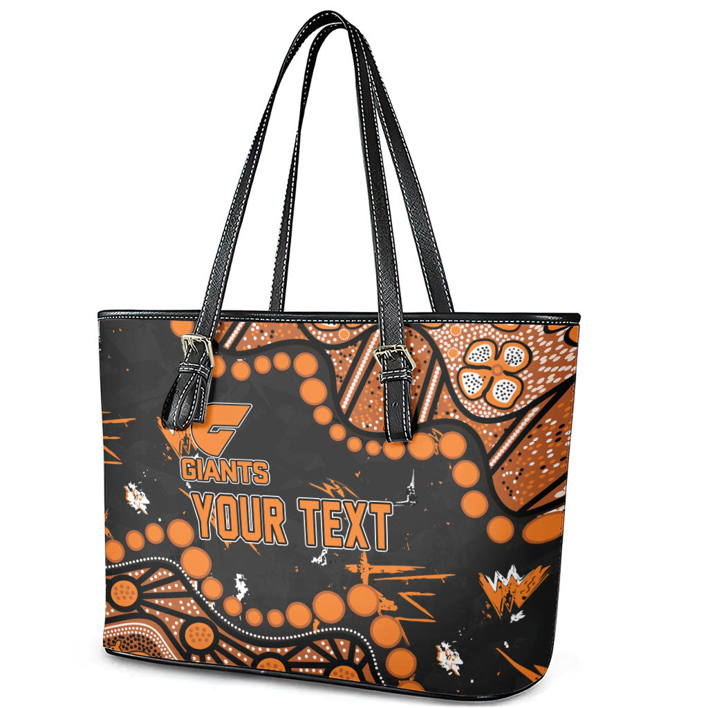 Personalized Greater Western Sydney Giants Leather Tote Bag Aboriginal Pattern with Graffiti Style