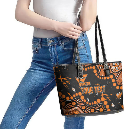 Personalized Greater Western Sydney Giants Leather Tote Bag Aboriginal Pattern with Graffiti Style