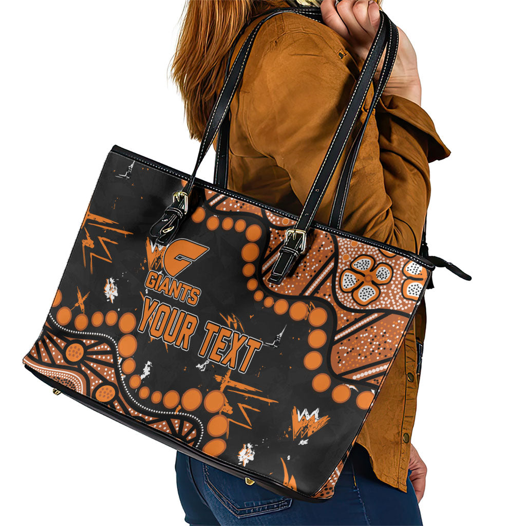 Personalized Greater Western Sydney Giants Leather Tote Bag Aboriginal Pattern with Graffiti Style