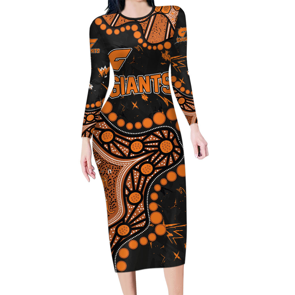 Personalized Greater Western Sydney Giants Long Sleeve Bodycon Dress Aboriginal Pattern with Graffiti Style