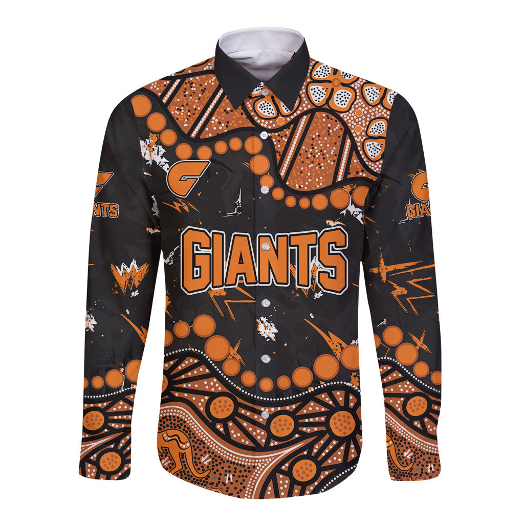 Personalized Greater Western Sydney Giants Long Sleeve Button Shirt Aboriginal Pattern with Graffiti Style
