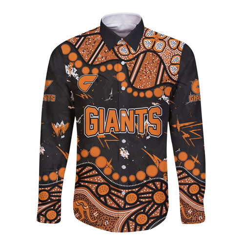 Personalized Greater Western Sydney Giants Long Sleeve Button Shirt Aboriginal Pattern with Graffiti Style