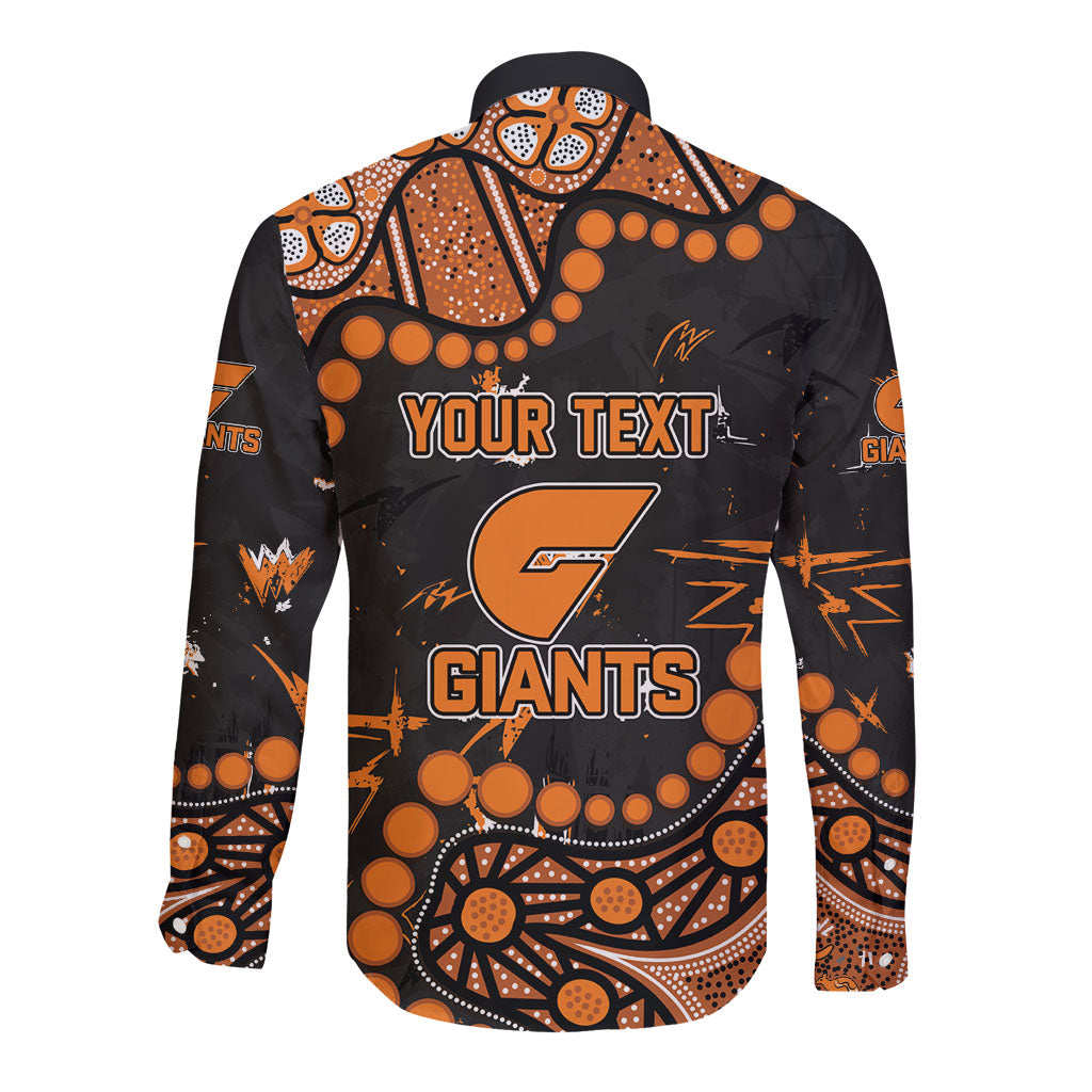Personalized Greater Western Sydney Giants Long Sleeve Button Shirt Aboriginal Pattern with Graffiti Style
