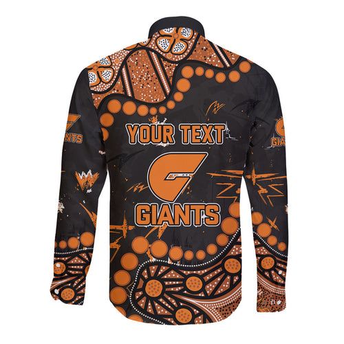 Personalized Greater Western Sydney Giants Long Sleeve Button Shirt Aboriginal Pattern with Graffiti Style