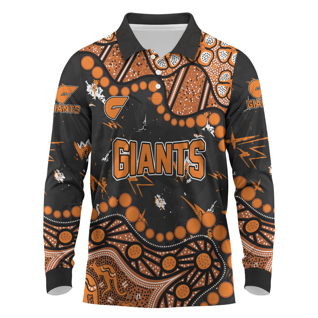 Personalized Greater Western Sydney Giants Long Sleeve Polo Shirt Aboriginal Pattern with Graffiti Style