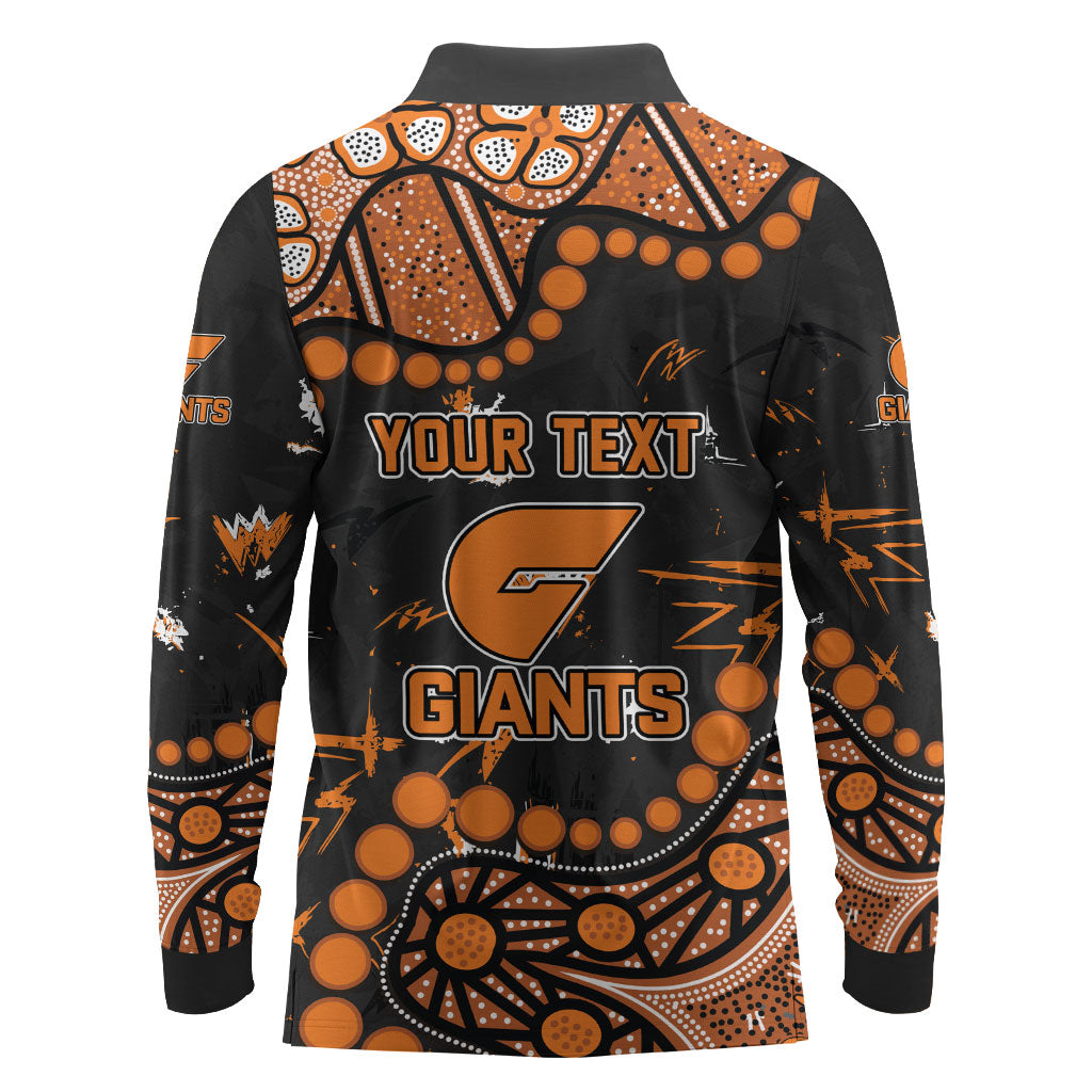 Personalized Greater Western Sydney Giants Long Sleeve Polo Shirt Aboriginal Pattern with Graffiti Style