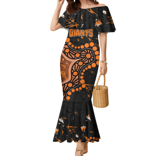Personalized Greater Western Sydney Giants Mermaid Dress Aboriginal Pattern with Graffiti Style
