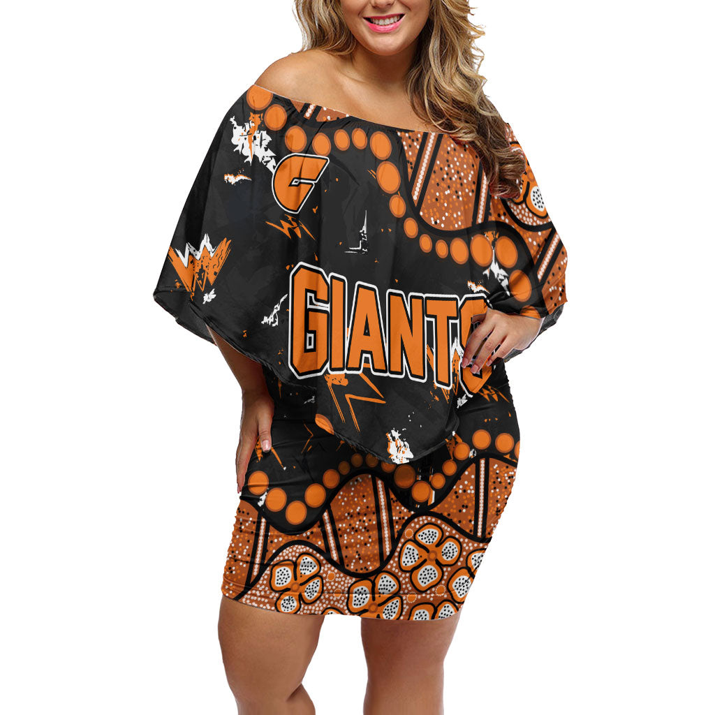 Personalized Greater Western Sydney Giants Off Shoulder Short Dress Aboriginal Pattern with Graffiti Style
