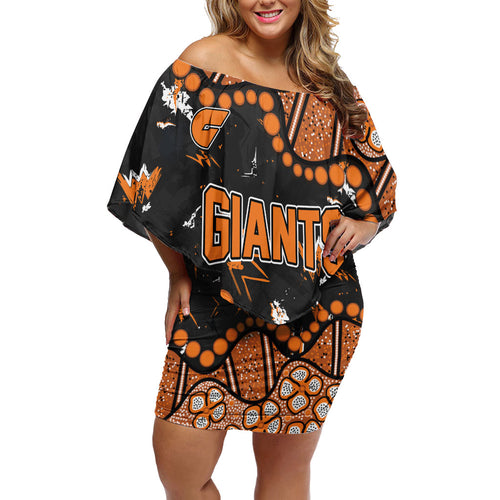 Personalized Greater Western Sydney Giants Off Shoulder Short Dress Aboriginal Pattern with Graffiti Style