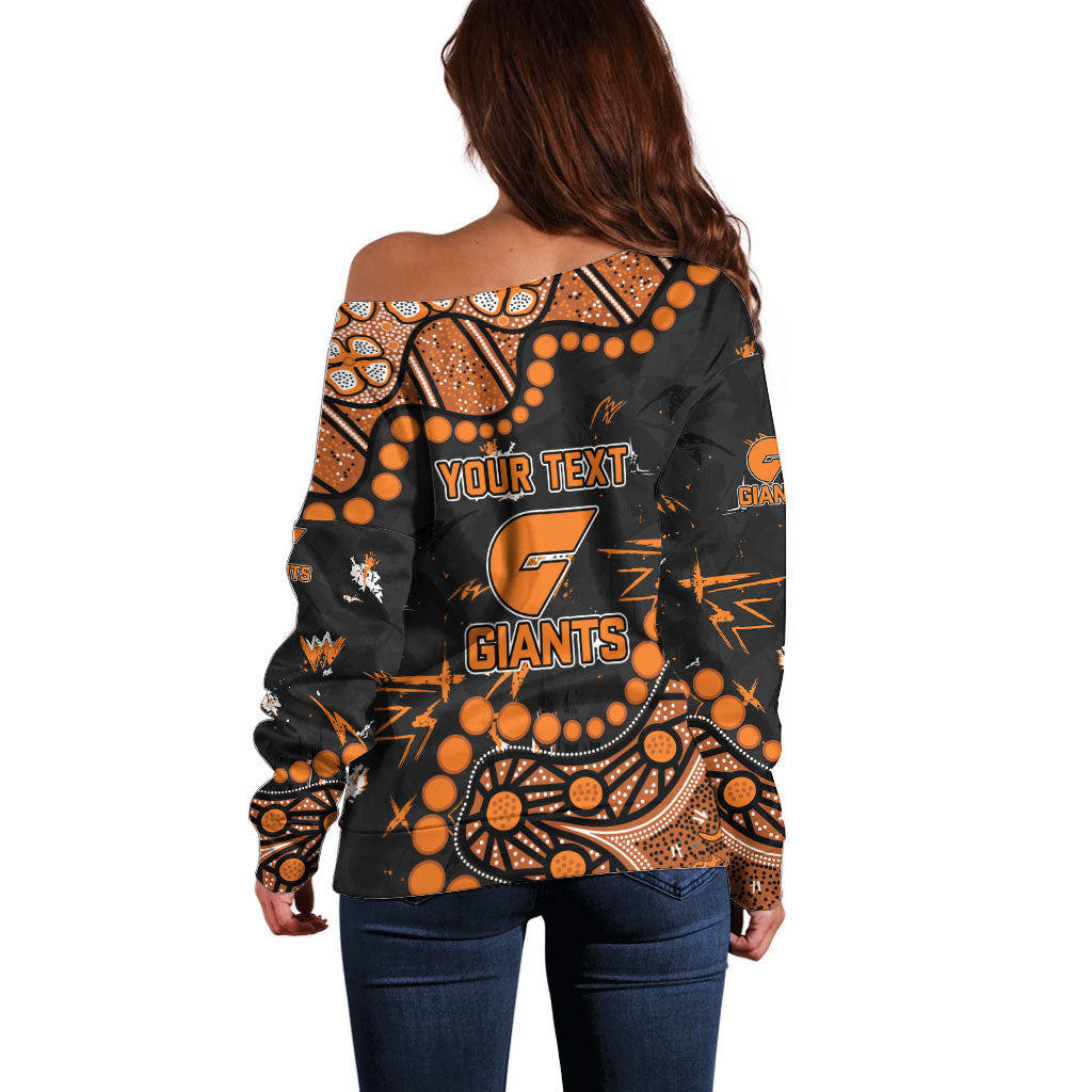 Personalized Greater Western Sydney Giants Off Shoulder Sweater Aboriginal Pattern with Graffiti Style