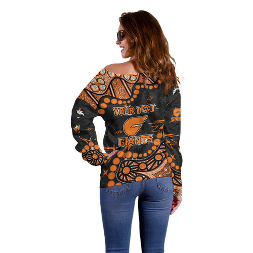 Personalized Greater Western Sydney Giants Off Shoulder Sweater Aboriginal Pattern with Graffiti Style
