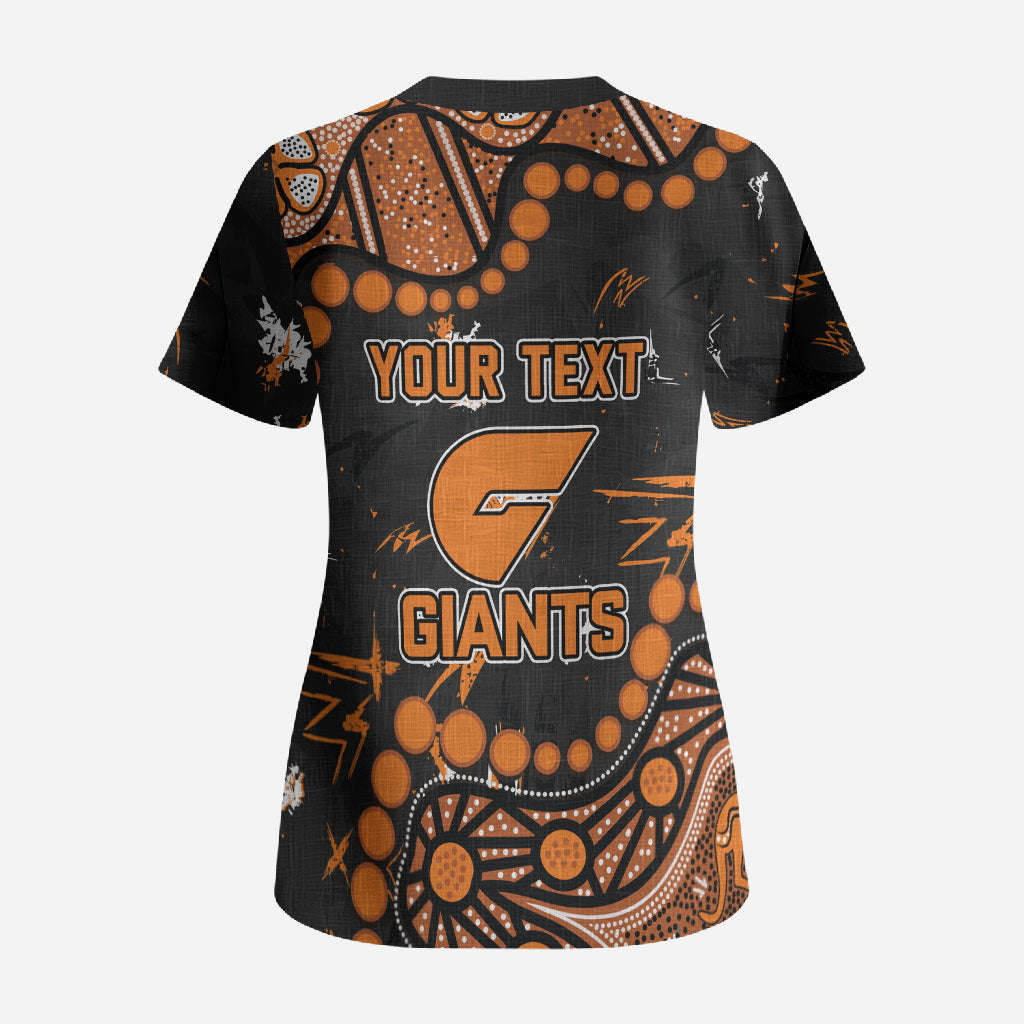 Personalized Greater Western Sydney Giants Scrub Top Aboriginal Pattern with Graffiti Style